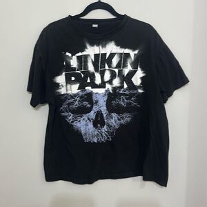 Vintage 2000's Bay Island Mens Black Linkin Park Skull Graphic T-Shirt Size XL